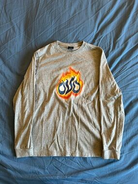OVO Octobers Very Own Drake Flaming Owl Long Sleeve Gray Shirt Size Medium